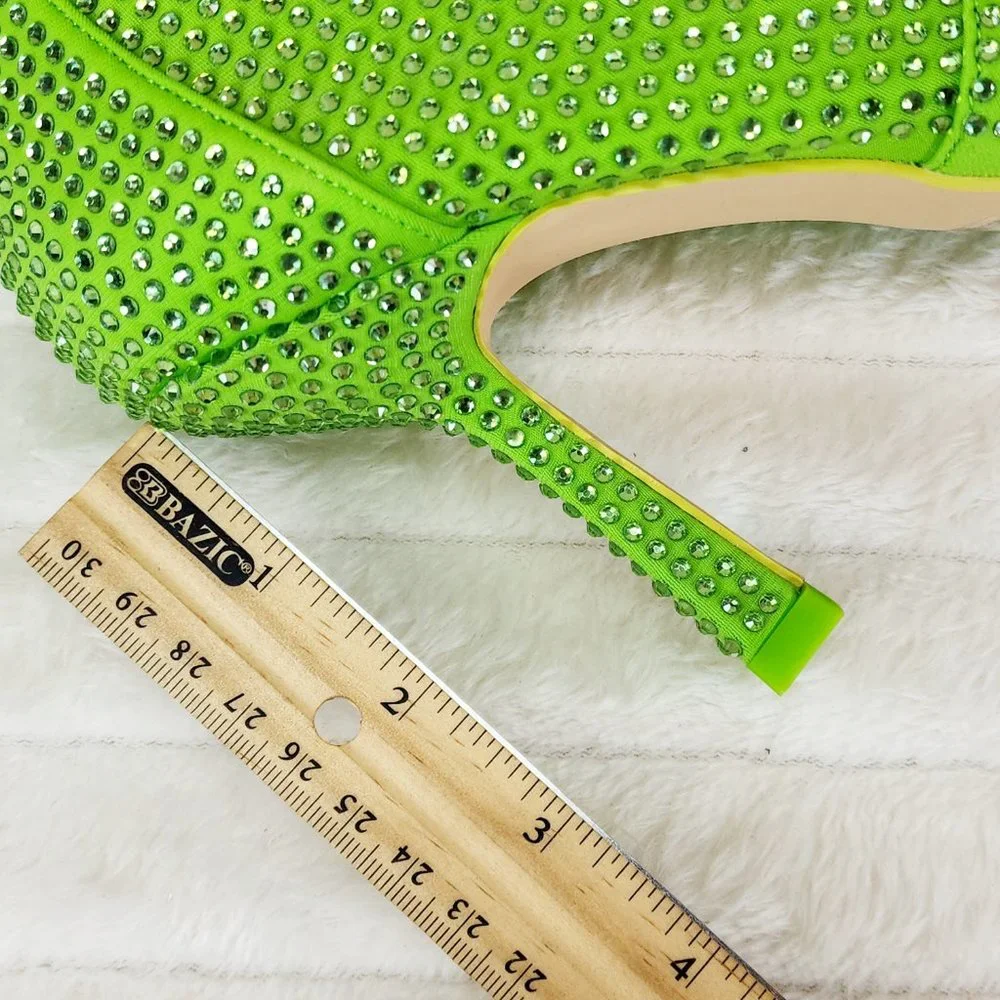 Stunning Bright Green Stretch Rhinestone Ankle Boots 3.5" Kitten Heels_10